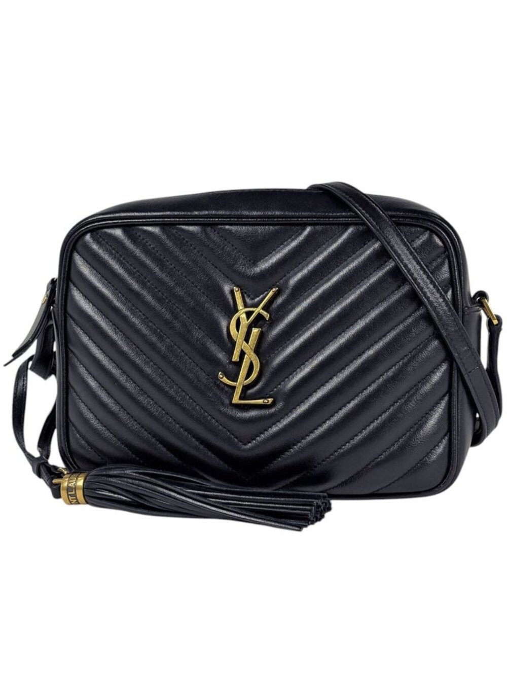 Saint Laurent Shoulder Bag Lou Fringe Leather Black